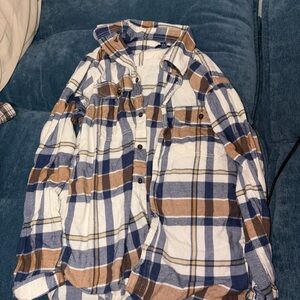 Blue and Brown Plaid Button-Up Shirt